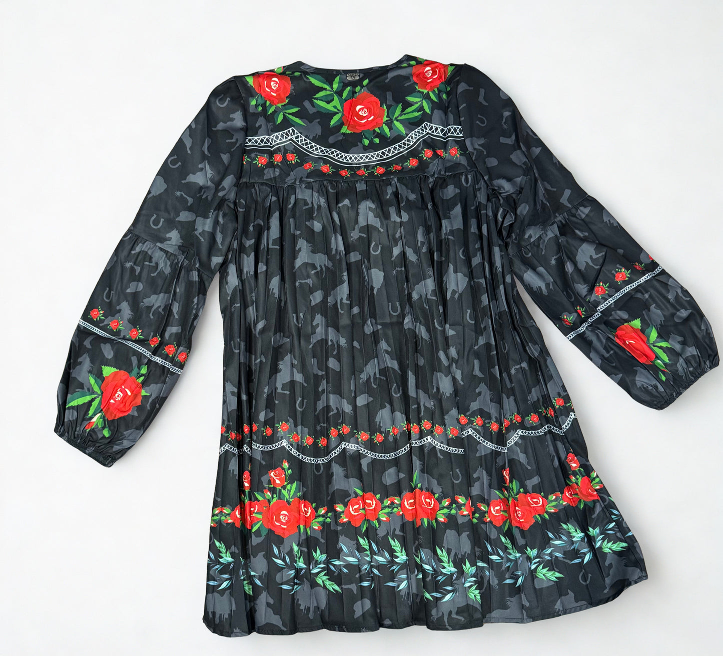 Black Horse Floral Printed Boho Dress