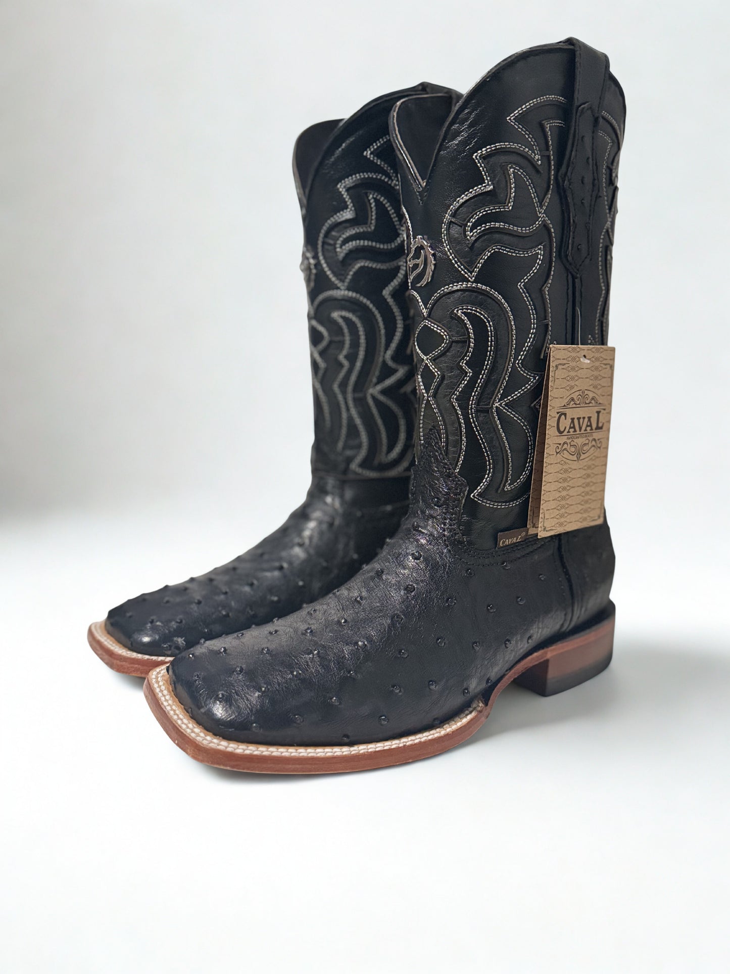 Black Ostrich Square Toe