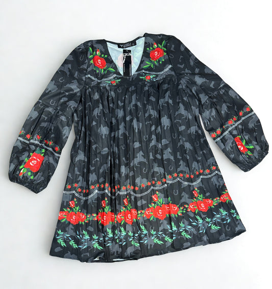 Black Horse Floral Printed Boho Dress