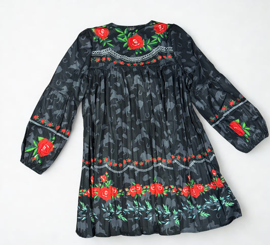 Black Horse Floral Printed Boho Dress