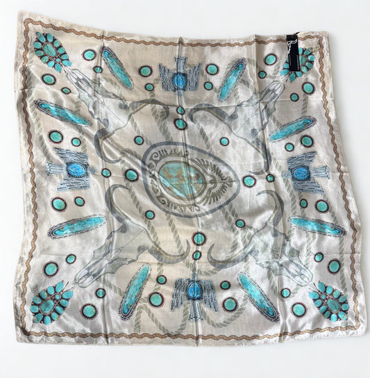 Cow Skull Turquoise Stone Printed Wild Rag