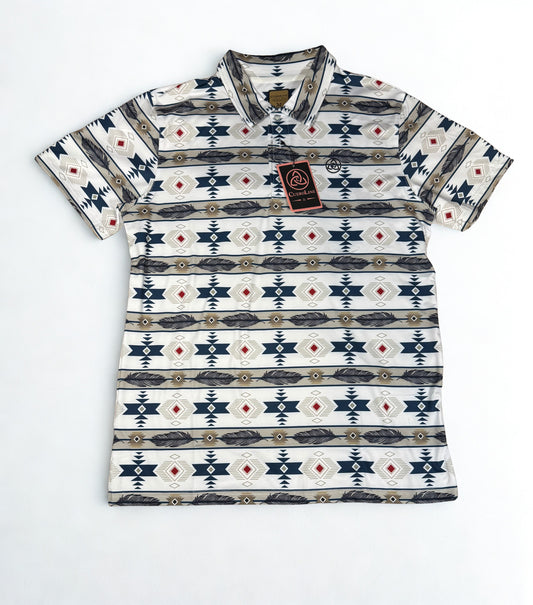 Men's White & Navy Feather Aztec Polo