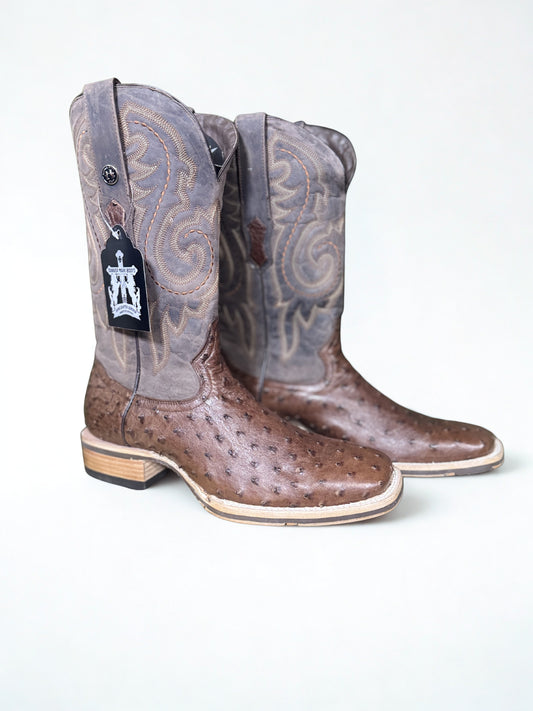 TANNER MARK MEN'S EXOTIC LEATHER OSTRICH MD KANGO TABACCO COWBOY BOOTS