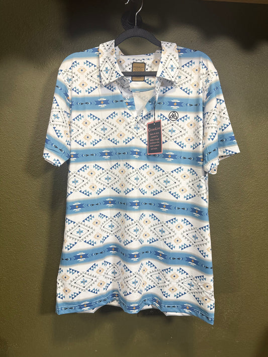 Men's White & Light blue Aztec Polo