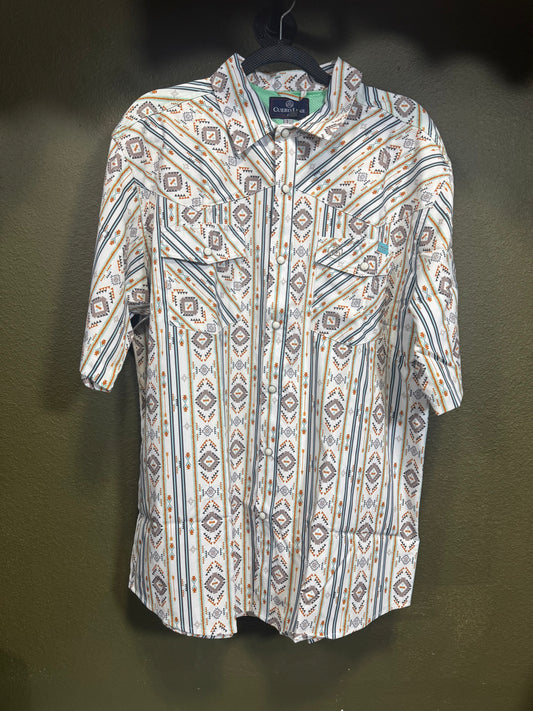 Cowboy tech short sleeve pearl snap-Orange aztec