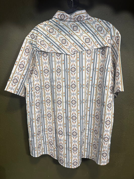 Cowboy tech short sleeve pearl snap-Orange aztec