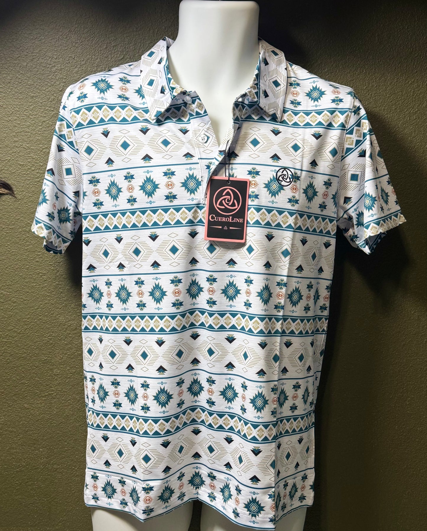 TEAL/SALMON AZTEC POLO