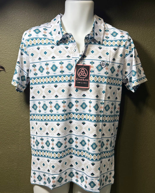 TEAL/SALMON AZTEC POLO