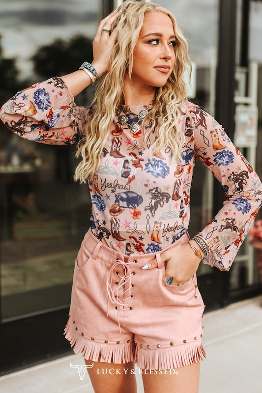 Yeehaw Rodeo Long Sleeve Mesh Top